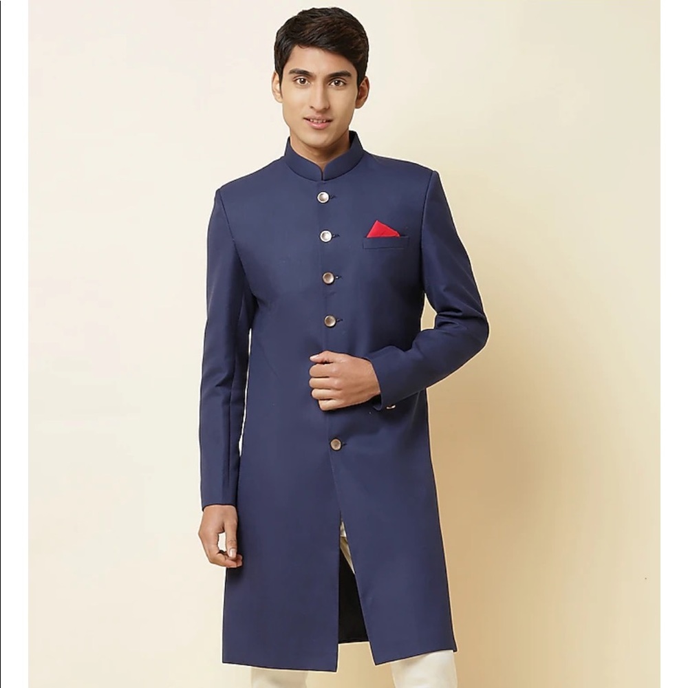 Navy blue Terry Rayon Sherwani Set